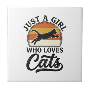 Nur ein Mädchen, das Katzen Retro Vintage Katzen-D Fliese