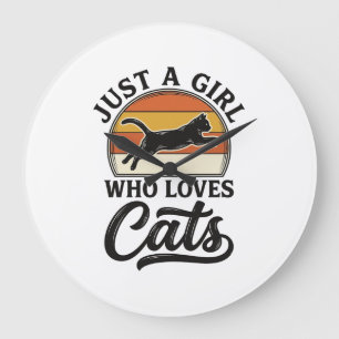 Nur ein Mädchen, das Katzen Retro Vintage Katzen-D Große Wanduhr