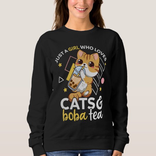 Nur ein Mädchen, das Katzen und Boba Tea Neko Bubb Sweatshirt (Vorderseite)