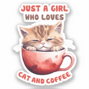 Nur ein Mädchen, das Katzen und Kaffee Liebe (2) Aufkleber