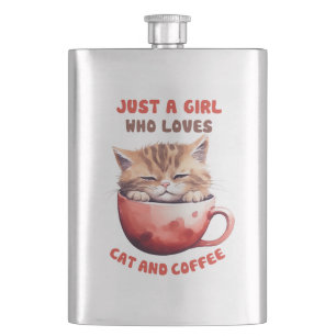 Nur ein Mädchen, das Katzen und Kaffee Liebe (2) Flachmann