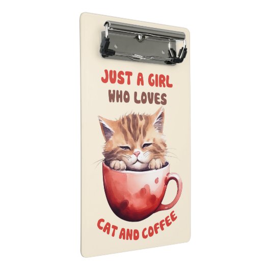 Nur ein Mädchen, das Katzen und Kaffee Liebe (2) Mini Klemmbrett (Schrägansicht)