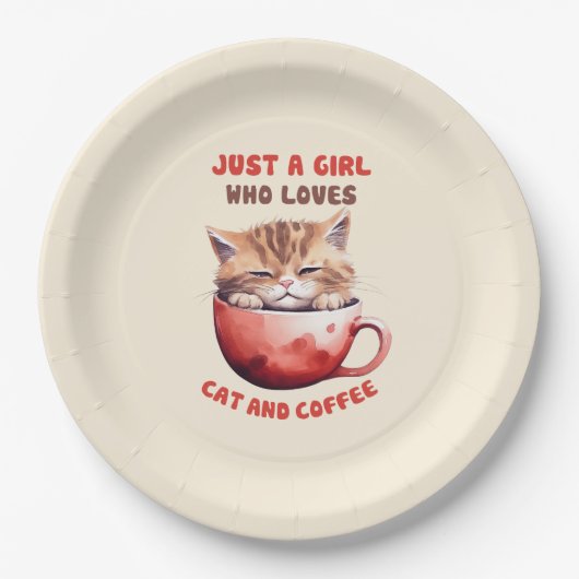 Nur ein Mädchen, das Katzen und Kaffee Liebe (2) Pappteller (Vorderseite)