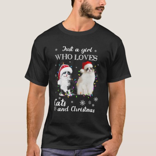 Nur ein Mädchen, das Katzen und Weihnachtskätzchen T-Shirt (Vorderseite)