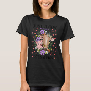 Nur ein Mädchen, das Kühe und Schweine mit Blume L T-Shirt