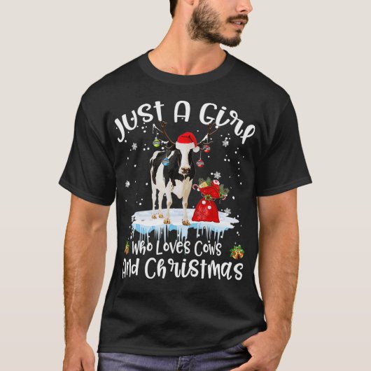 Nur ein Mädchen, das Kühe und Weihnachten hässlich T-Shirt (Vorderseite)
