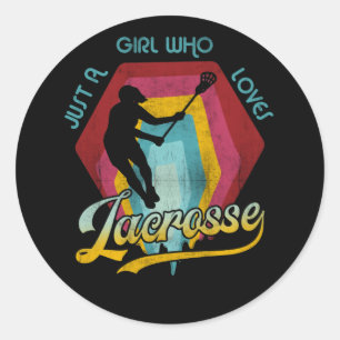 Nur ein Mädchen, das Lacrosse Frauen Retro Sport l Runder Aufkleber