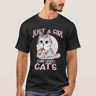 Nur ein Mädchen, das Liebe, Katzen Niedlich Anime  T-Shirt