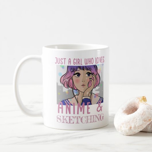 Nur ein Mädchen, das Lieben animieren und zeichnen Kaffeetasse (Mit Donut)