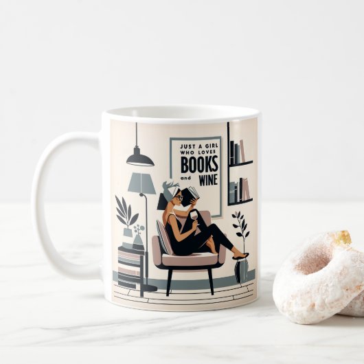 Nur ein Mädchen, das Lieben Bücher und Wein Kaffeetasse (Mit Donut)