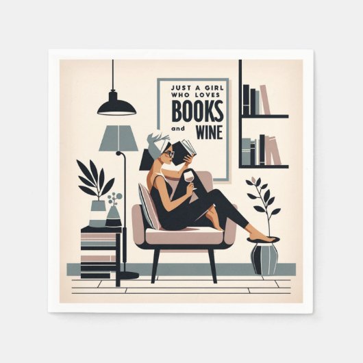 Nur ein Mädchen, das Lieben Bücher und Wein Serviette (Vorderseite)