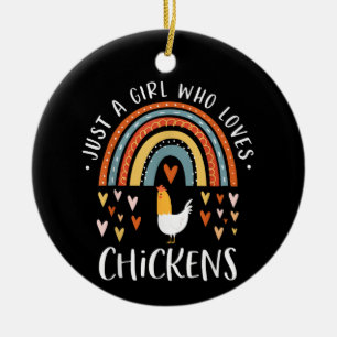 Nur ein Mädchen, das Lieben Hühner Regenbogen Gesc Keramik Ornament