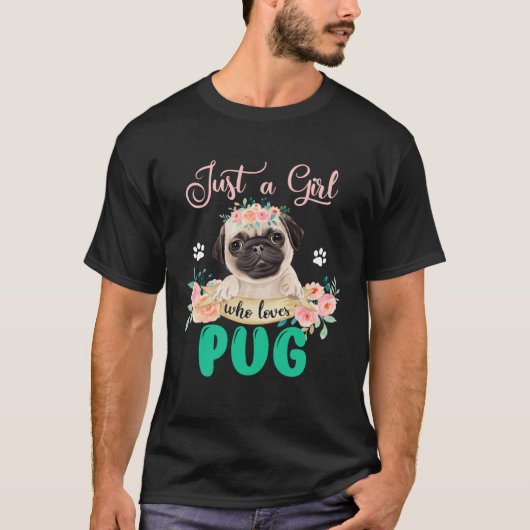 Nur ein Mädchen, das Lieben Mops Blume Mops T-Shirt (Vorderseite)