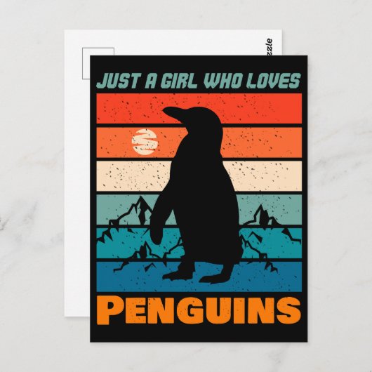 Nur ein Mädchen, das Lieben Pinguine Retro-Tier Postkarte (Vorne/Hinten)