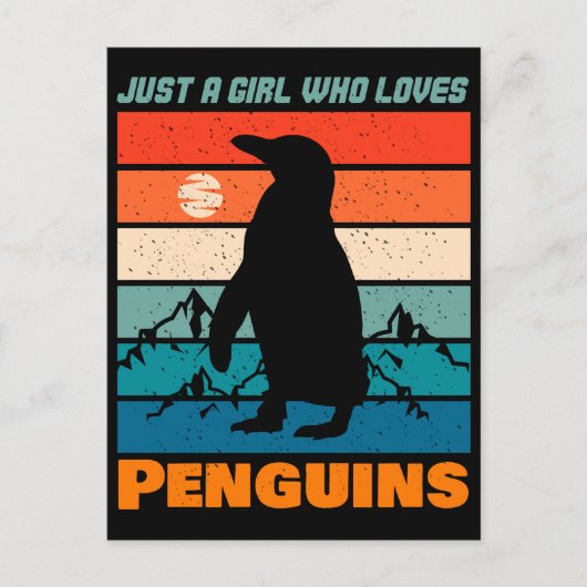 Nur ein Mädchen, das Lieben Pinguine Retro-Tier Postkarte (Vorderseite)