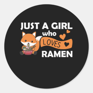 Nur ein Mädchen, das Lieben Ramen Niedlich Fox ess Runder Aufkleber