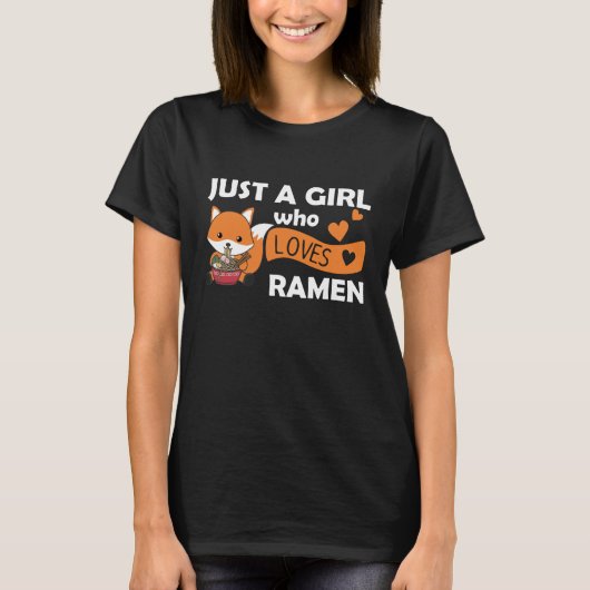 Nur ein Mädchen, das Lieben Ramen Niedlich Fox ess T-Shirt (Vorderseite)