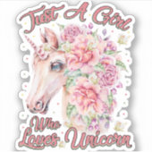 Nur ein Mädchen, das Lieben Unicorn Aufkleber (Vorderseite)
