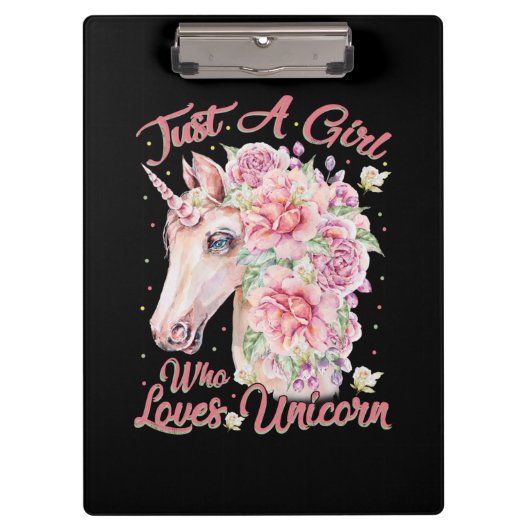 Nur ein Mädchen, das Lieben Unicorn Klemmbrett (Vorderseite)
