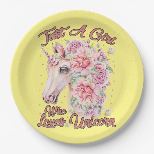 Nur ein Mädchen, das Lieben Unicorn Pappteller (Vorderseite)