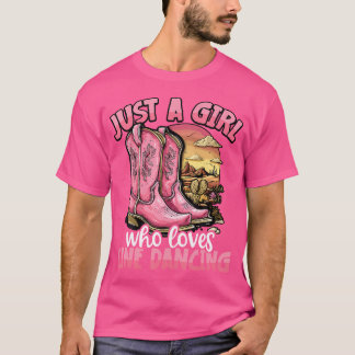 Nur ein Mädchen, das Line Dance mit rosa Cowboy-St T-Shirt