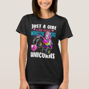 Nur ein Mädchen, das Monster-LKWs und -Einhörner L T-Shirt