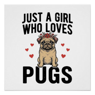 Nur ein Mädchen, das Mops-Oldtimer-Hunde-Shirt-Des Poster