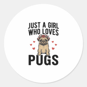 Nur ein Mädchen, das Mops-Oldtimer-Hunde-Shirt-Des Runder Aufkleber
