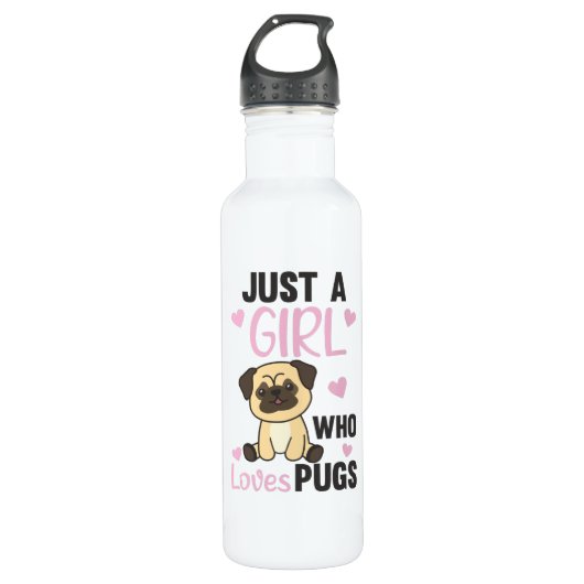 Nur ein Mädchen, das Möpsen Lieben Kawaii Hund Mop Edelstahlflasche (Vorderseite)