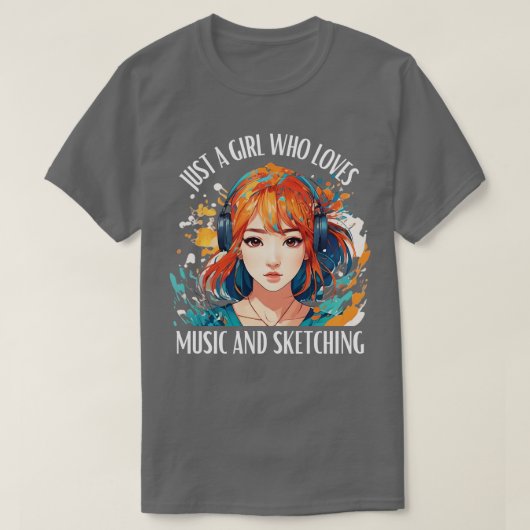 Nur ein Mädchen, das Musik und Skizzen Liebe T-Shirt (Design vorne)