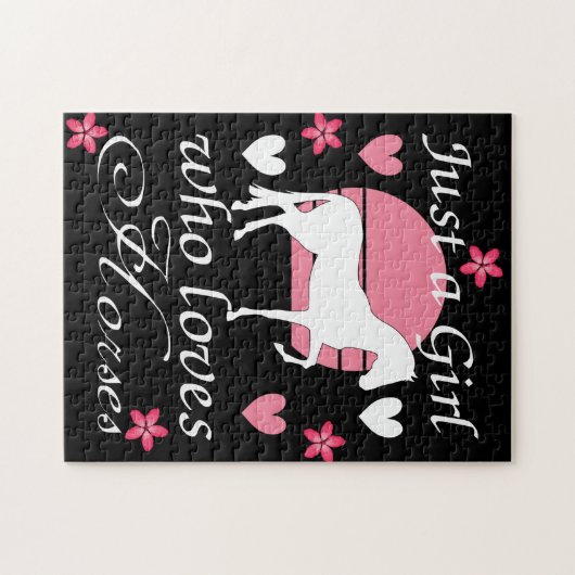 Nur ein Mädchen, das Pferde in Rose Liebe Rosa Puzzle (Horizontal)