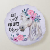 Nur ein Mädchen, das Pferde Liebe - (Lavendel) Rundes Kissen (Rückseite)