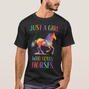 Nur ein Mädchen, das Pferde liebt, bunte Pferdekun T-Shirt