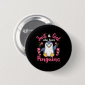 Nur ein Mädchen, das Pinguine Liebe Button (Vorne & Hinten)