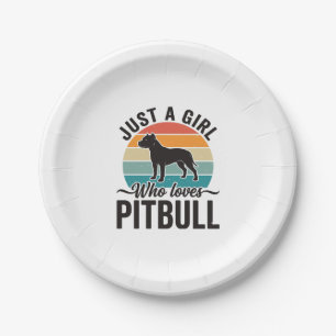 Nur ein Mädchen, das Pitbull Vintage-Hundedesign l Pappteller