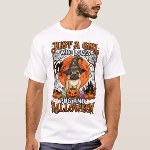 Nur ein Mädchen, das Pug Halloween Hexenhut Kürbis T-Shirt