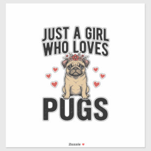 Nur ein Mädchen, das Pug-Hunde im Vintage-Stil lie Aufkleber