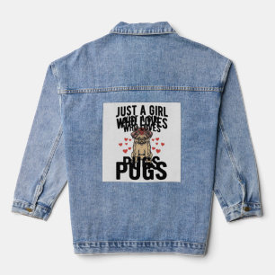 Nur ein Mädchen, das Pug-Hunde im Vintage-Stil lie Jeansjacke