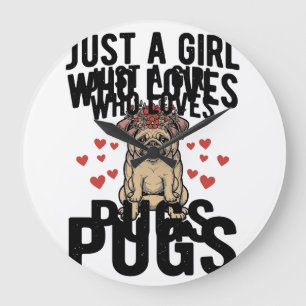 Nur ein Mädchen, das Pug-Vintage-Hunde-Shirt-Desig Große Wanduhr
