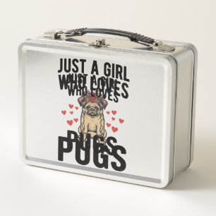 Nur ein Mädchen, das Pug-Vintage-Hunde-Shirt-Desig Metall Brotdose