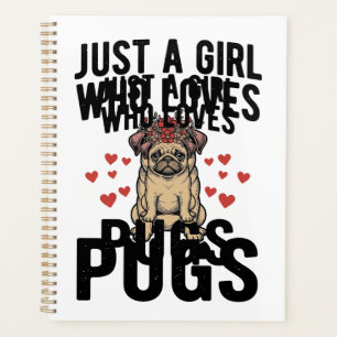 Nur ein Mädchen, das Pug-Vintage-Hunde-Shirt-Desig Planer