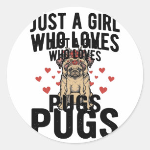 Nur ein Mädchen, das Pug-Vintage-Hunde-Shirt-Desig Runder Aufkleber