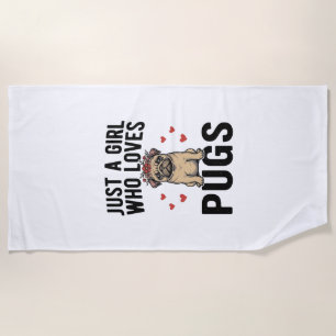 Nur ein Mädchen, das Pug-Vintage-Hunde-Shirt-Desig Strandtuch