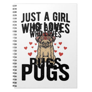 Nur ein Mädchen, das Pugs Vintage-Hund-Shirts Desi Notizblock