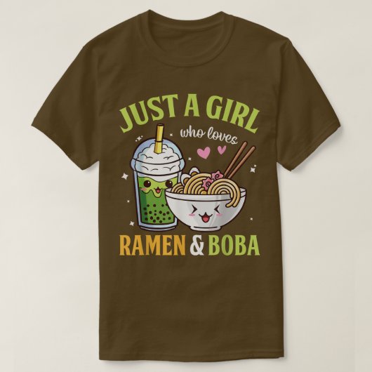 Nur ein Mädchen, das Ramen und Boba Kawaii Anime L T-Shirt (Design vorne)