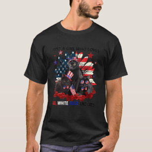 Nur ein Mädchen, das Rot-Weiß-Blau und Katzen 4. L T-Shirt