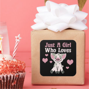 Nur ein Mädchen, das Schweine Liebe Quadratischer Aufkleber