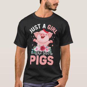 Nur ein Mädchen, das Schweinehaltung mit rotem Sca T-Shirt