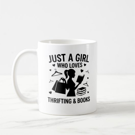Nur ein Mädchen, das Second-Hand-Shopping und Büch Kaffeetasse (Links)