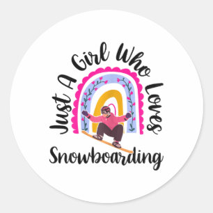 Nur ein Mädchen, das Snowboarden Funny Snowboard L Runder Aufkleber